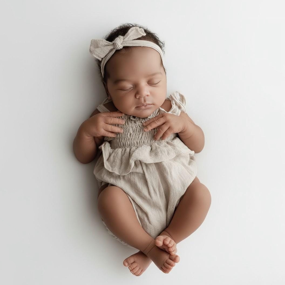 Baby Clothing Brand - Neugeborenen-Fotografie-Requisiten Baby Mädchen Gelber Leinen-Baumwoll-Off-Shoulder-Rüschen-Strampler mit