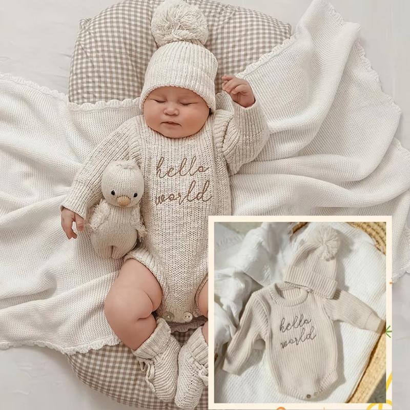 Baby Clothing Sets Boy - Ylsteed Hello World Strick-Fotografie-Strampler für Neugeborene